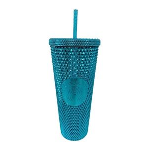 New Starbucks Blue Metallic Chrome Studded Tumbler 2023